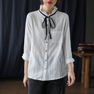 Dam Retro Spring Hollow Cotton Casual Blus