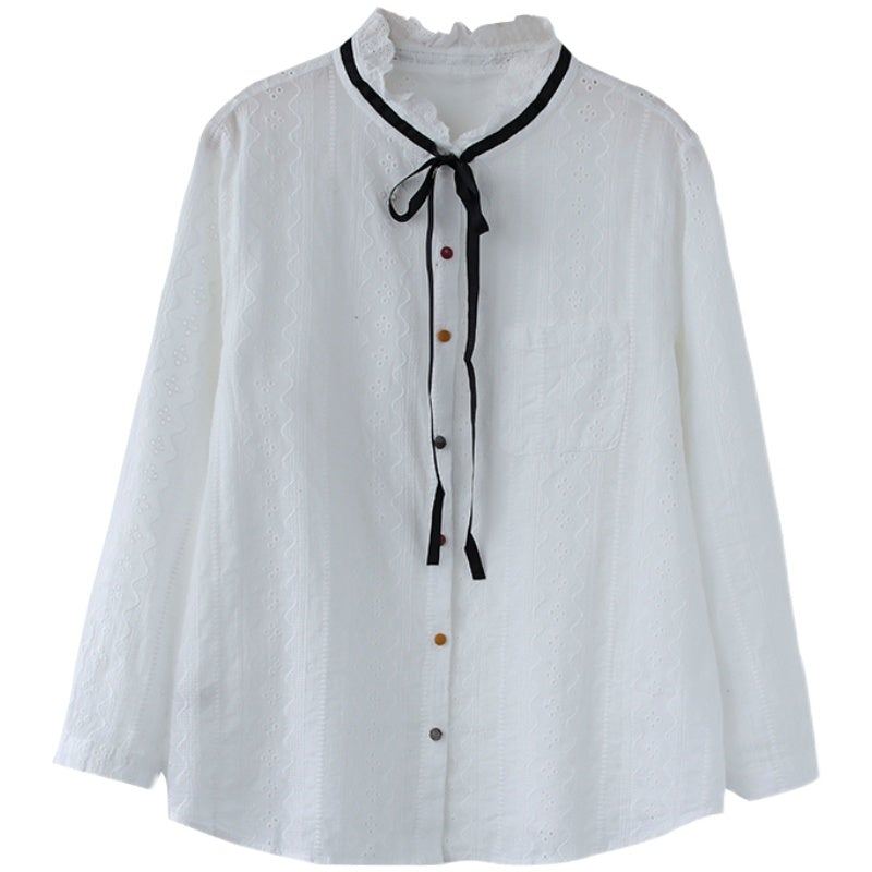 Dam Retro Spring Hollow Cotton Casual Blus