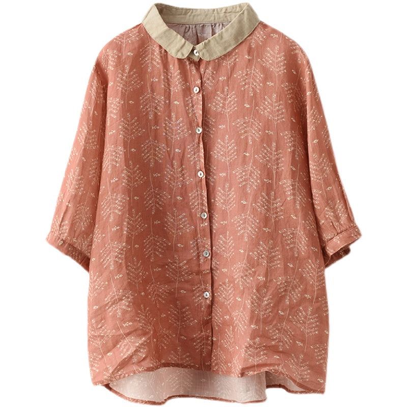 Dam Sommar Vintage Blommig Linne Blus