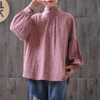 Dots Kvinnor Turtleneck Lantern Sleeve Blus