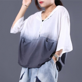 Hooded Casual Loose Pockets Gradient Blus