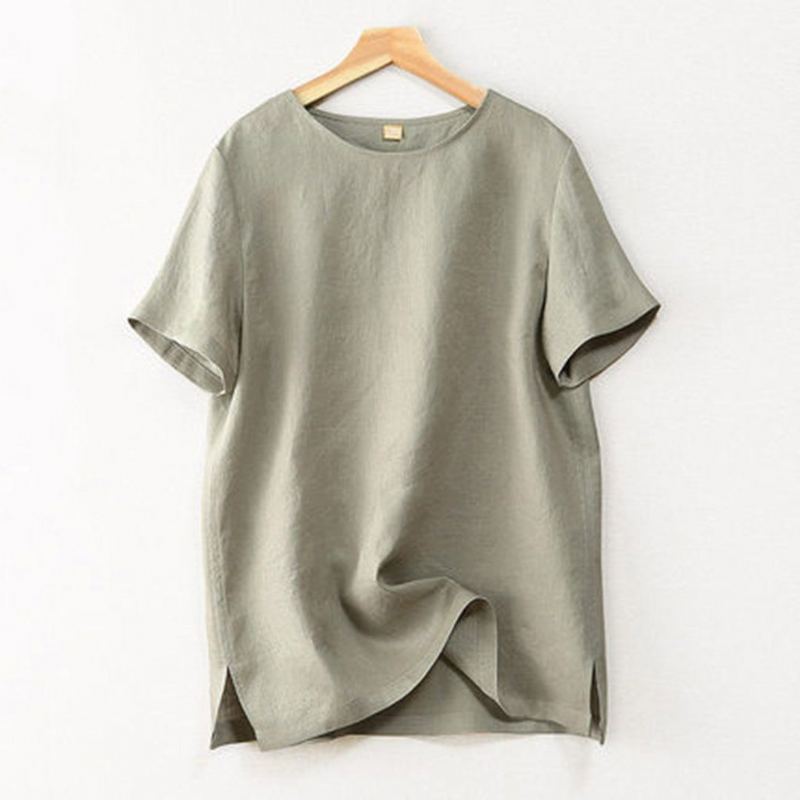 Klassisk Side Slits Linne T-shirt