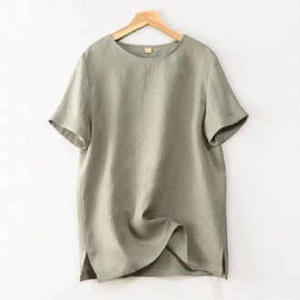 Klassisk Side Slits Linne T-shirt