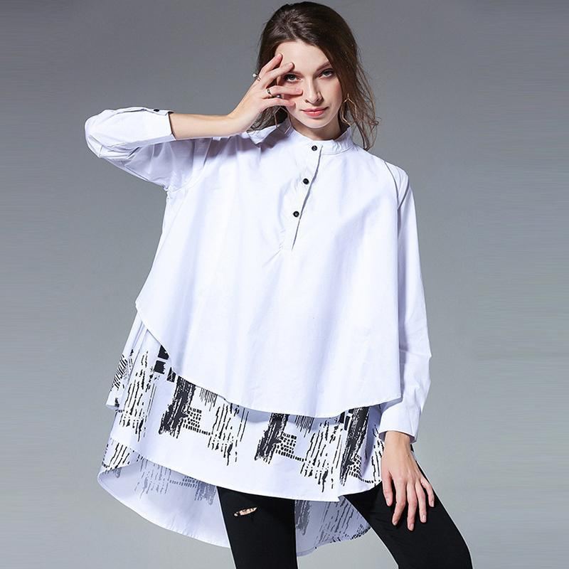 Plus Size Fashion Printing Stand Collar Shirt