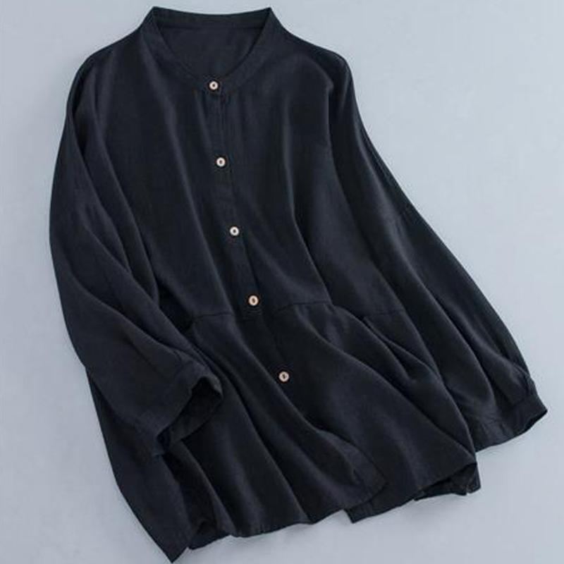 Retro Bomull Linne Lös Cardigan Blus