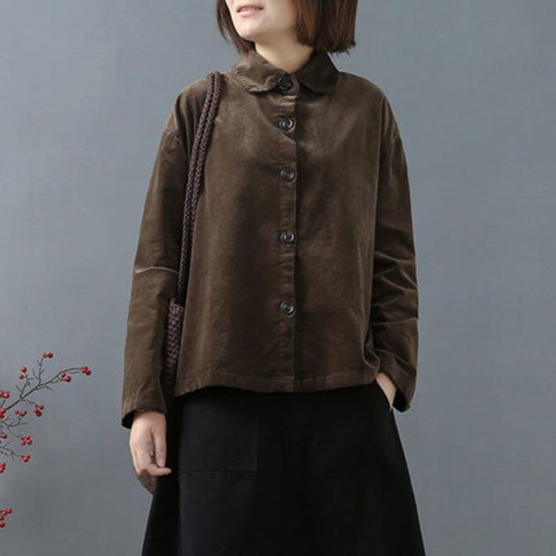 Solid Casual Corduroy Buttons Shirt Coat