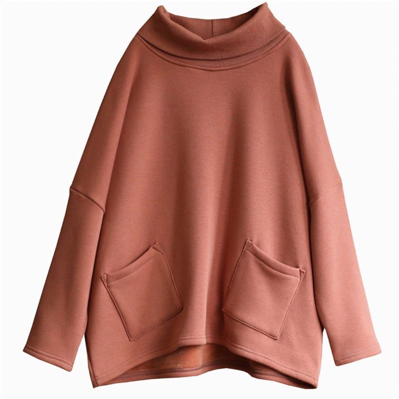 Solid Turtleneck Bekväm Plysch Tröja