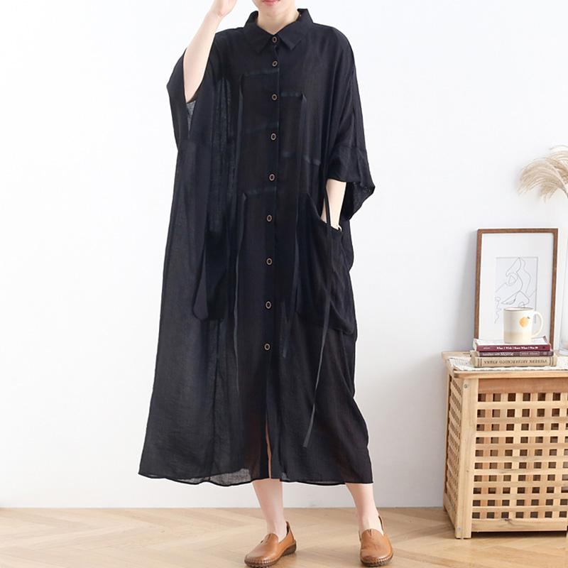 Spring Black Bat-sleeve Shirt Dress