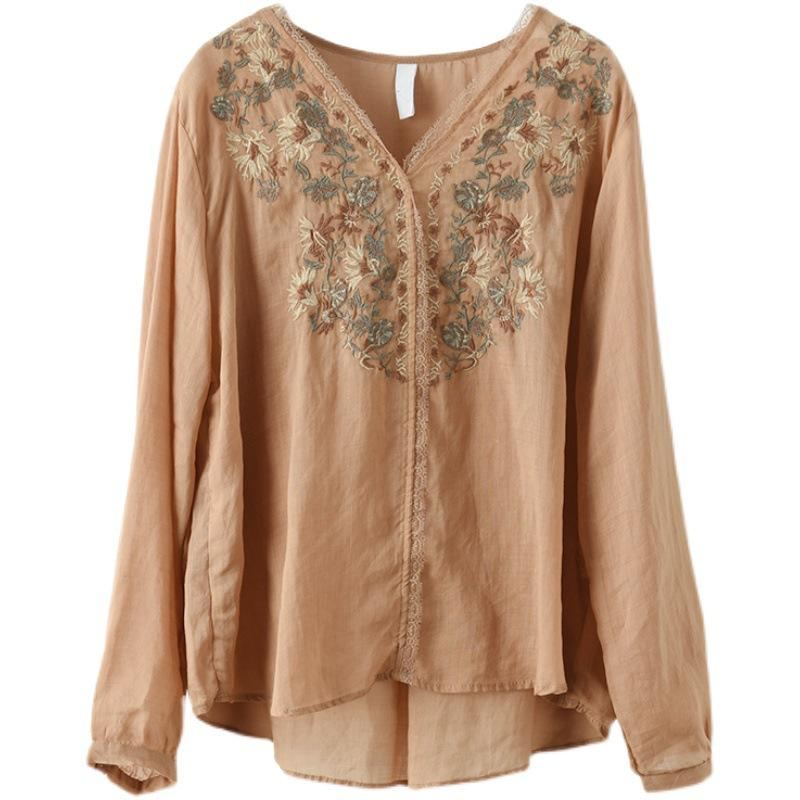 Spring Linne Spets Elegant Retro Broderi Blus