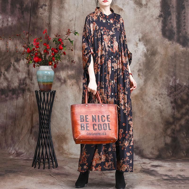 Spring Plus Size Bat-sleeve Printed Floral Shirt Dress