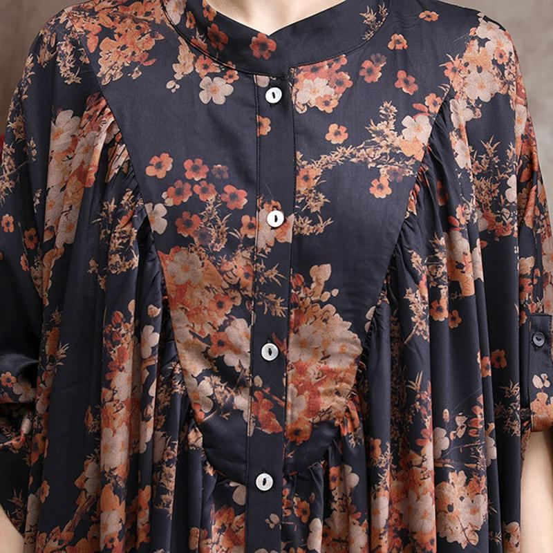 Spring Plus Size Bat-sleeve Printed Floral Shirt Dress