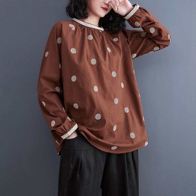 Spring Retro Polka Dot Loose Casual Linneblus