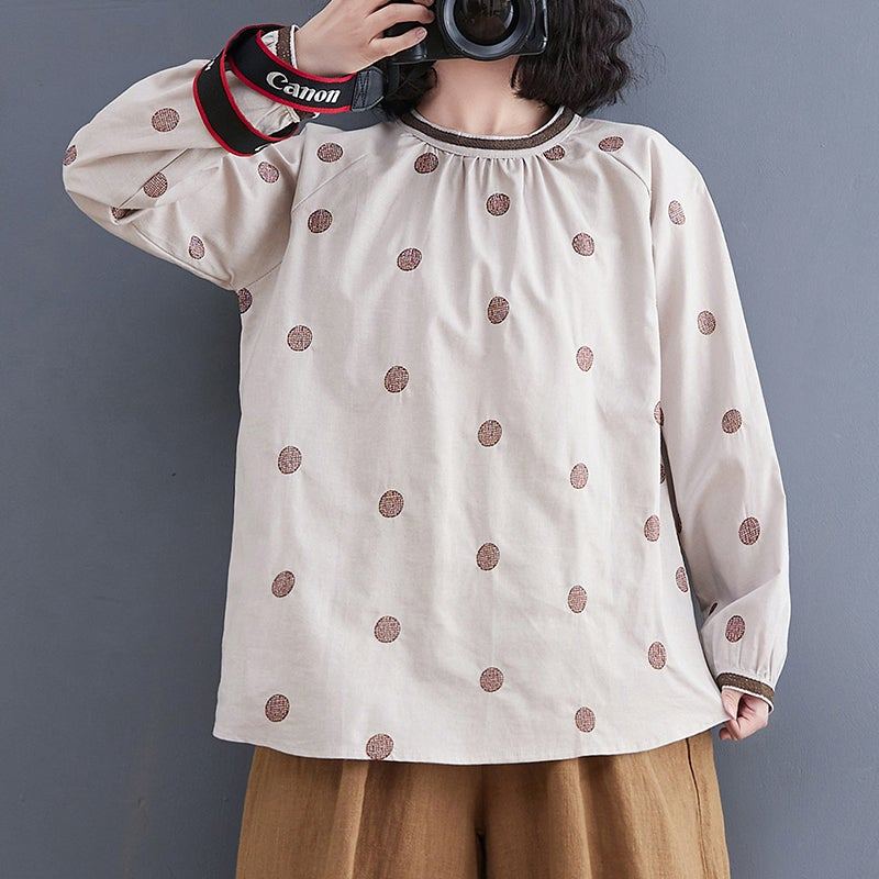 Spring Retro Polka Dot Loose Casual Linneblus