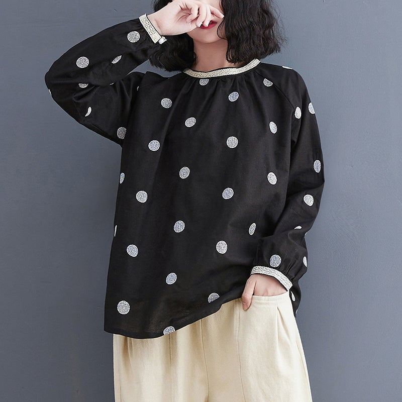 Spring Retro Polka Dot Loose Casual Linneblus