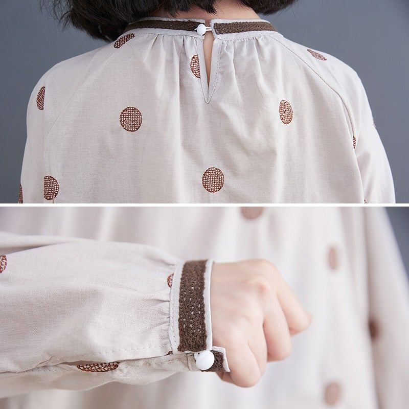 Spring Retro Polka Dot Loose Casual Linneblus