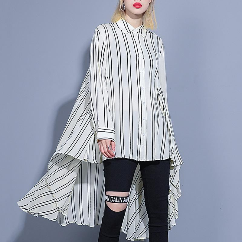 Stripes Långärmad Asymmetrisk High Low Shirt