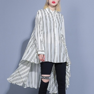 Stripes Långärmad Asymmetrisk High Low Shirt