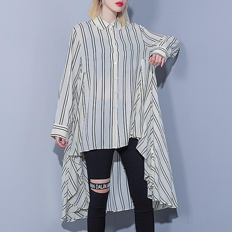 Stripes Långärmad Asymmetrisk High Low Shirt