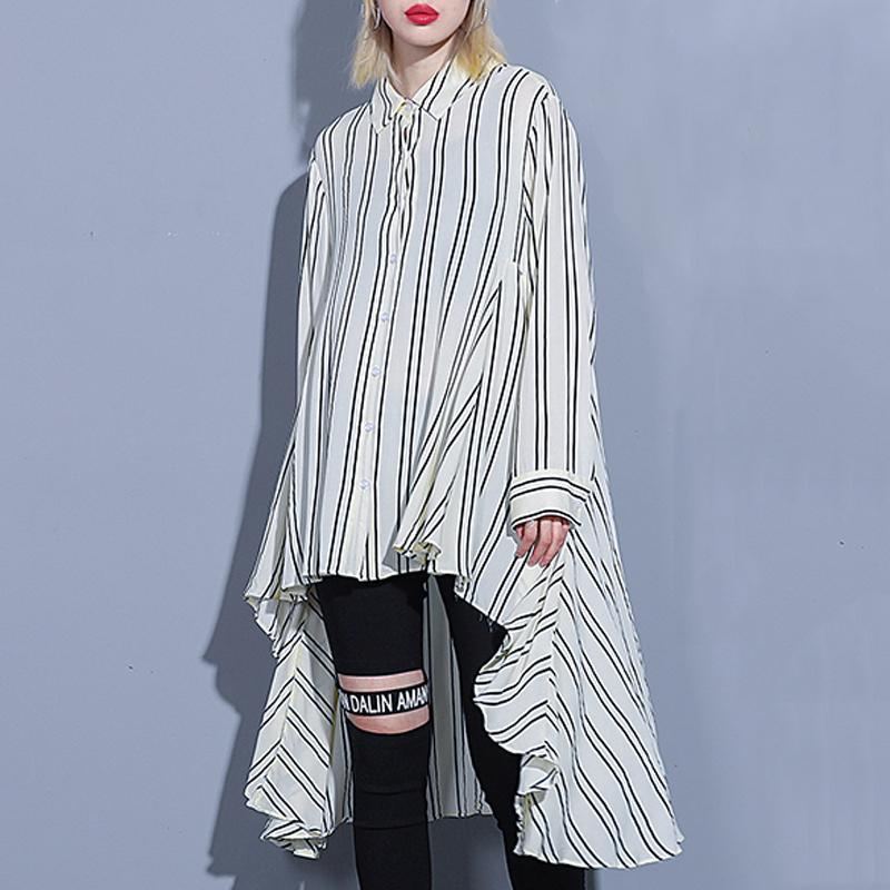 Stripes Långärmad Asymmetrisk High Low Shirt