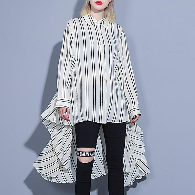 Stripes Långärmad Asymmetrisk High Low Shirt