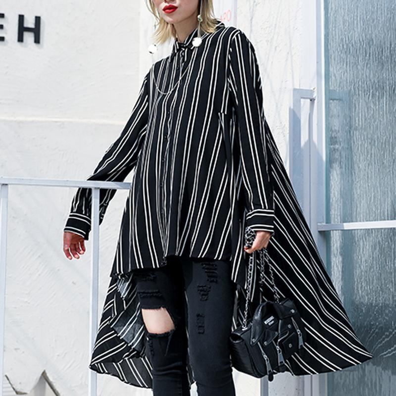 Stripes Långärmad Asymmetrisk High Low Shirt