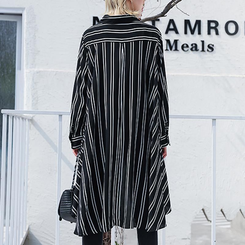 Stripes Långärmad Asymmetrisk High Low Shirt