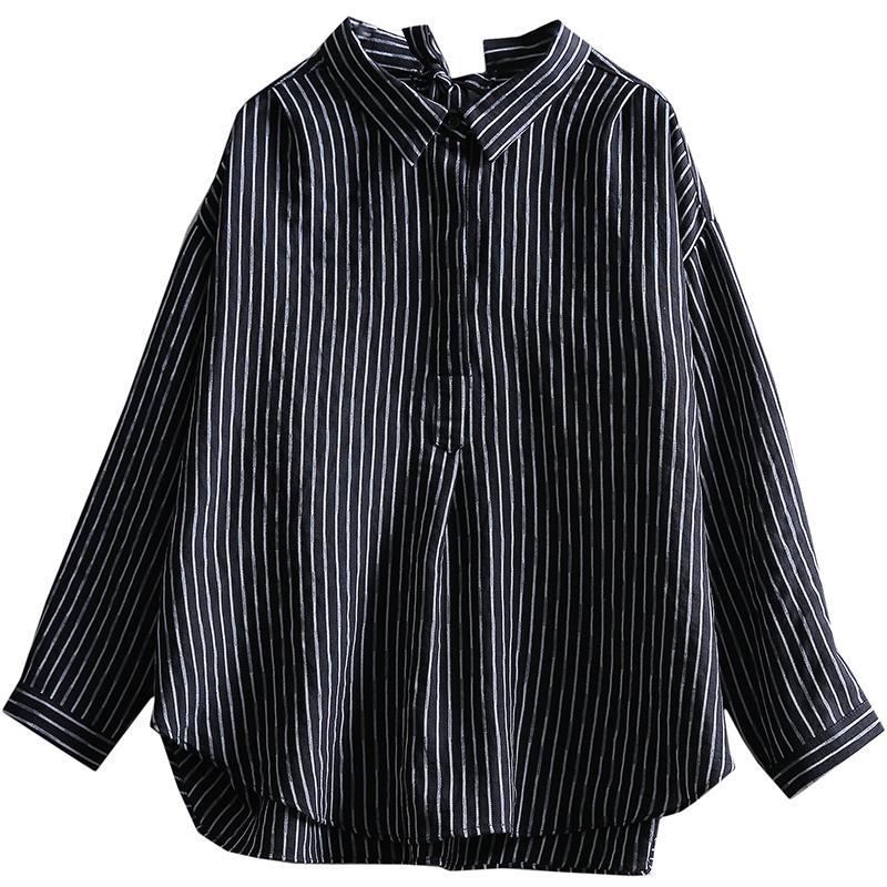 Stripes Ryggbälte Hög Låg Lös Casual Blus