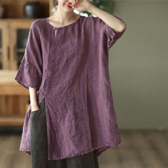 Summer Retro Loose Mid Sleeve Linen Long Shirt