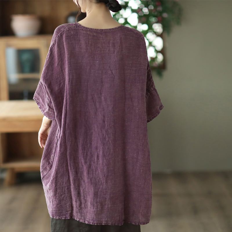 Summer Retro Loose Mid Sleeve Linen Long Shirt