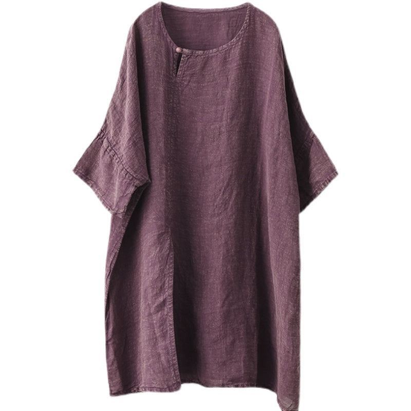 Summer Retro Loose Mid Sleeve Linen Long Shirt