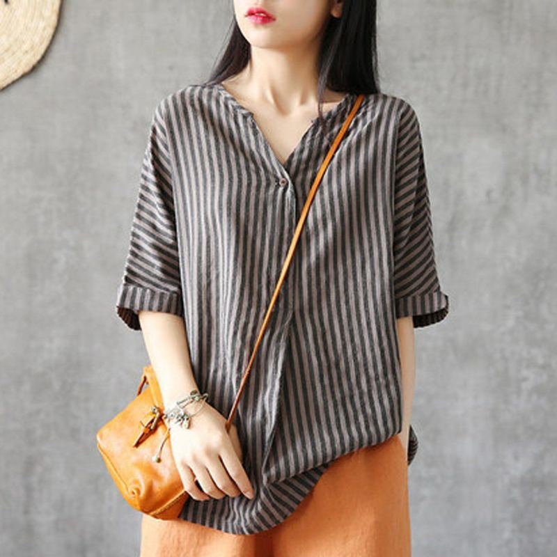 V-neck Stripes Linne Casual Blus