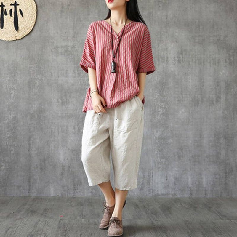 V-neck Stripes Linne Casual Blus