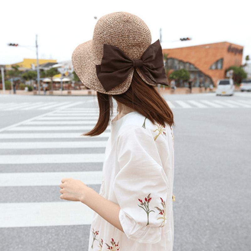 Mode Sweet Big Bow Knot Beach Sun Straw Hat