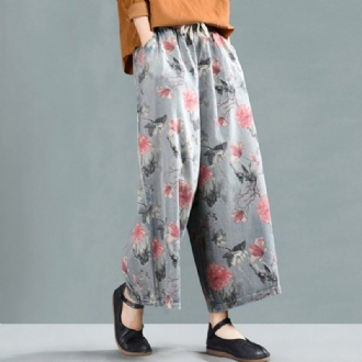 Blommiga Cropped Jeansbyxor Med Vida Ben