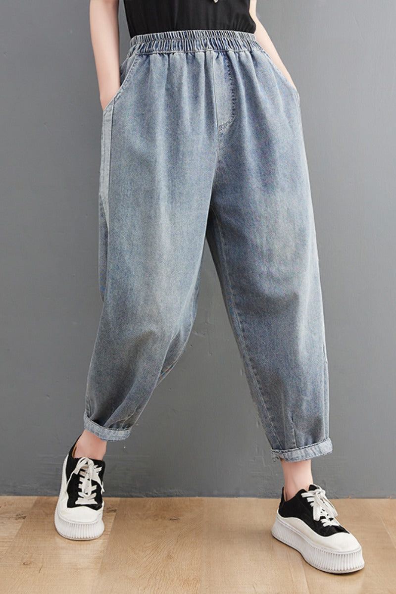 Dam Sommar Lösa Casual Solida Jeans