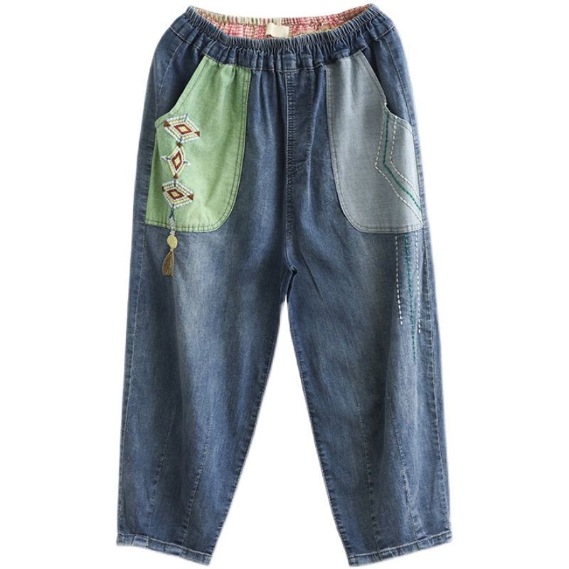 Dam Sommar Retro Patchwork Bomullsjeans