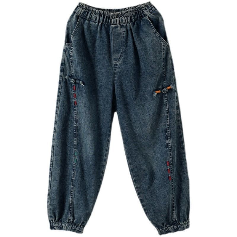 Dam Våren Bomull Denim Casual Lösa Jeans