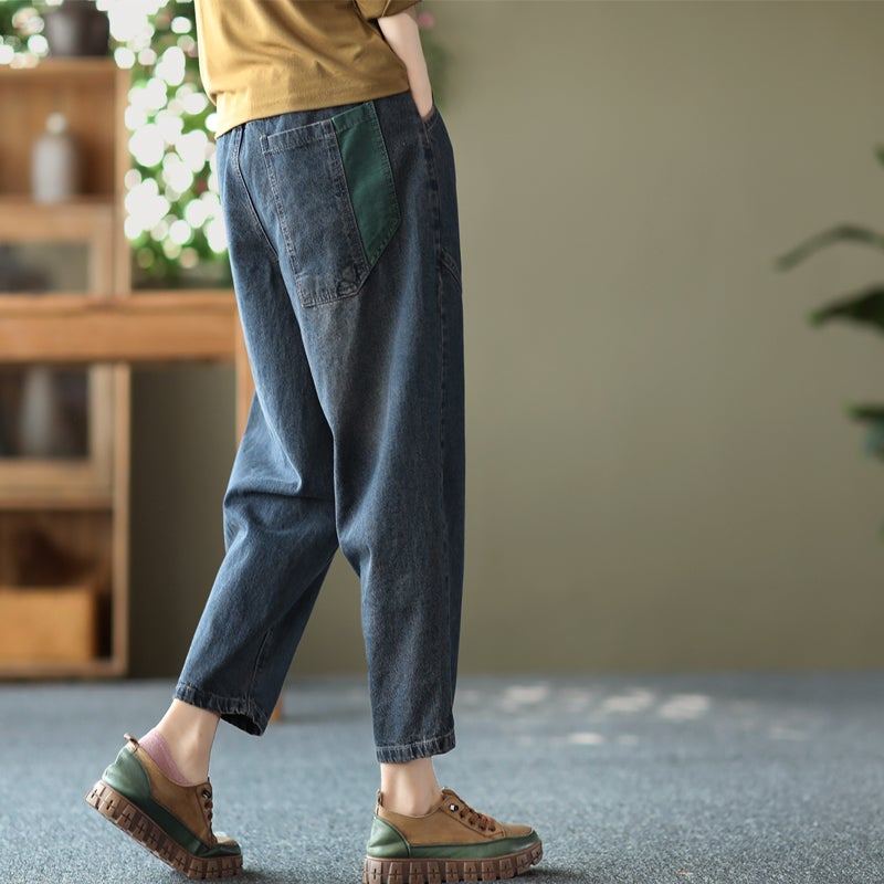 Damer Lös Våren Retro Dragonfly Broderi Bomullsjeans