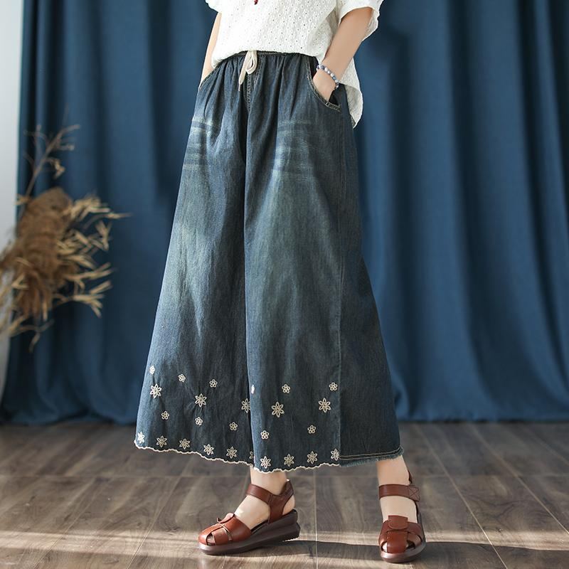 Höst Vintage Broderade Vida Ben Tunna Casual Jeansbyxor