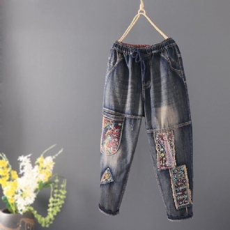 Patch Retro Loose Casual Raka Jeansbyxor