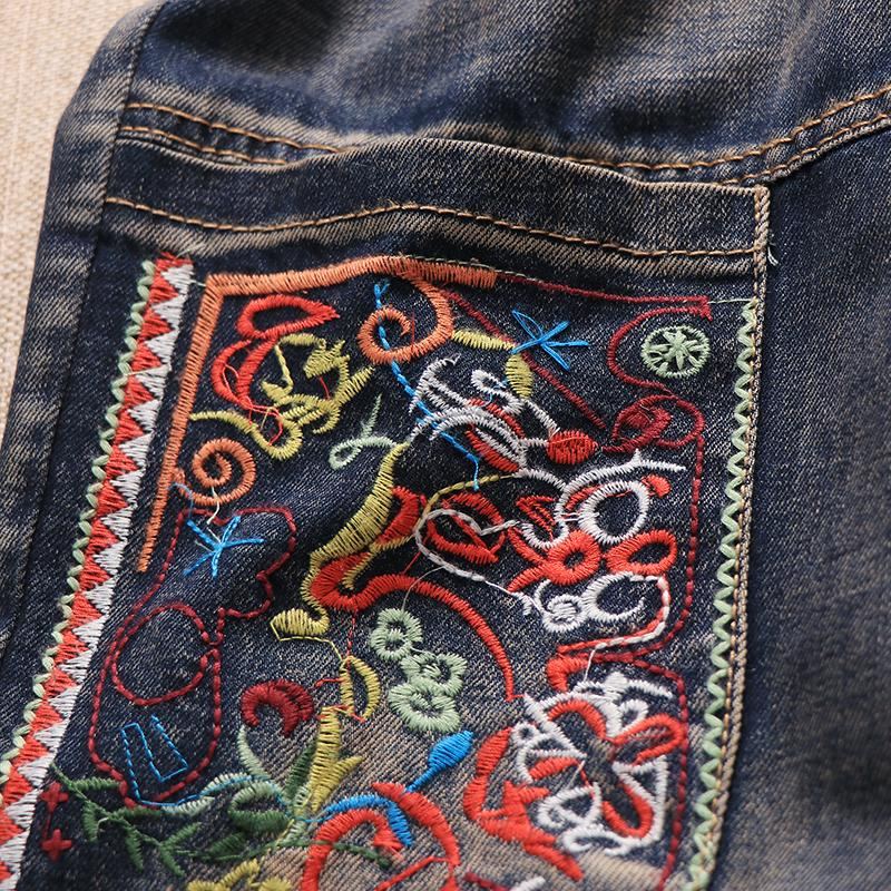 Patch Retro Loose Casual Raka Jeansbyxor