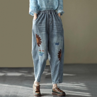 Retro Broderade Loose Harem Jeansbyxor