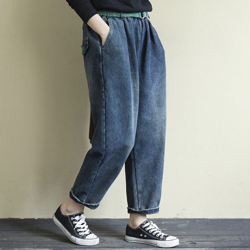 Retro Loose Casual Bälte Washed Velvet Jeans