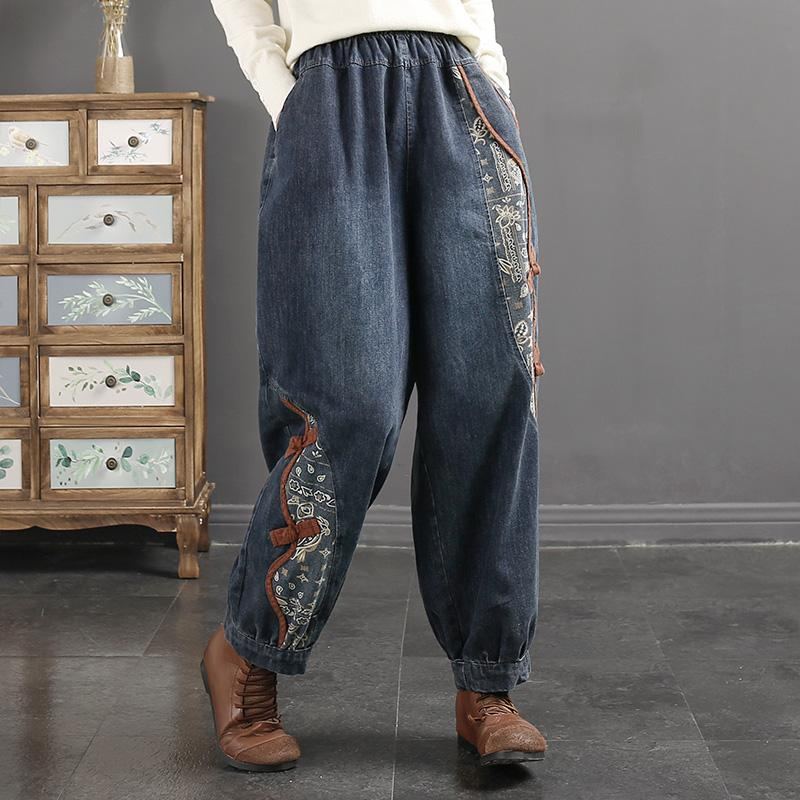 Spring Retro Casual Patchwork Lösa Harem Jeans