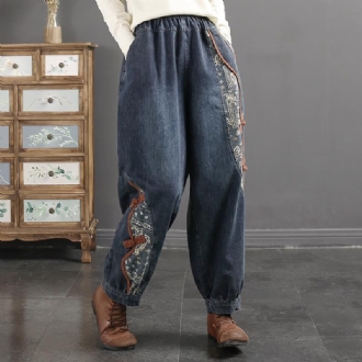 Spring Retro Casual Patchwork Lösa Harem Jeans