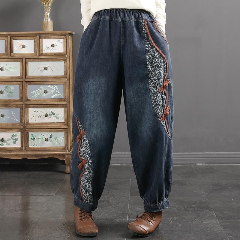 Spring Retro Casual Patchwork Lösa Harem Jeans