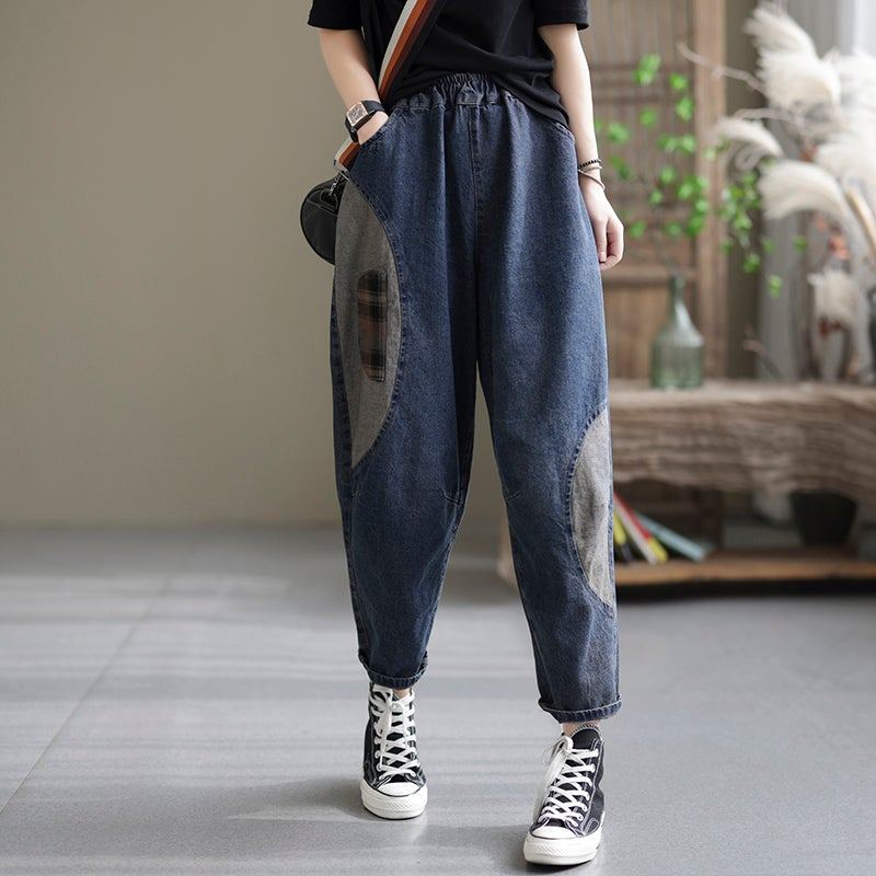 Spring Retro Patchwork Bomull Dam Casual Jeans