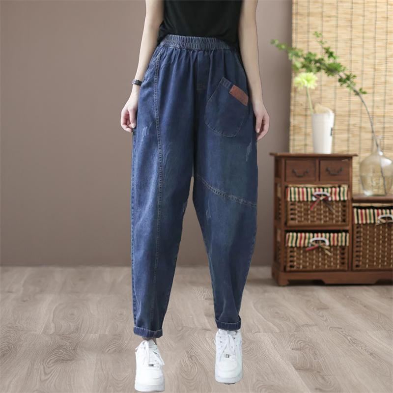 Vår Höst Lösa Casual Retro Patchwork Harem Jeans