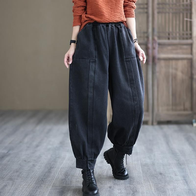 Vår Höst Patchwork Retro Loose Harem Jeansbyxor