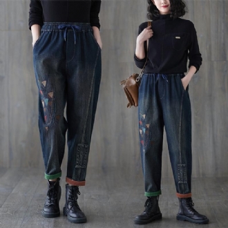 Vår Höst Retro Casual Broderi Bomullsjeans